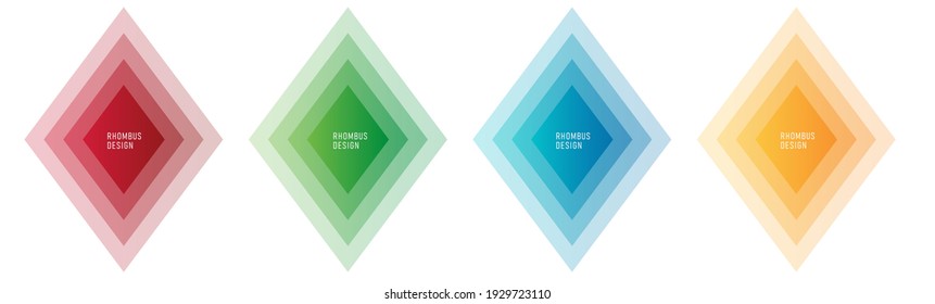 Set of color graphic elements of rhombus shape, layers of color overlap with empty place for copy inside, isolated