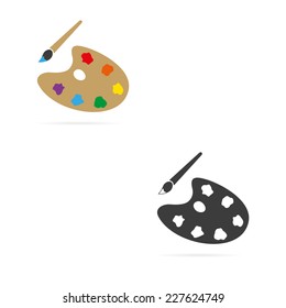 Set of color and gray brush with color palette vector symbol icons