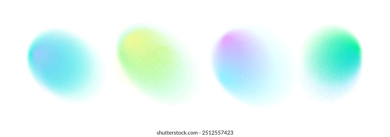 Establezca la gradación de ruido de gradiente de círculo verde de color. Abstractas forma de malla de desenfoque de acuarela colorida sobre fondo blanco. Aura de gradiente, grano de neón con efecto de Ilustración vectorial de ruido.