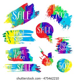 Set of color  grunge banners for design. Label, blots, logo for sale vector illustration