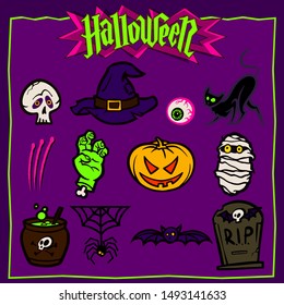 Set of color halloween icons