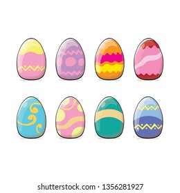 Set of color hand drawn Easter eggs with different texture isolated on a white background.Spring holiday. Vector Illustration.Happy easter eggs 