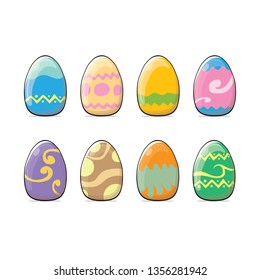 Set of color hand drawn Easter eggs with different texture isolated on a white background.Spring holiday. Vector Illustration.Happy easter eggs 