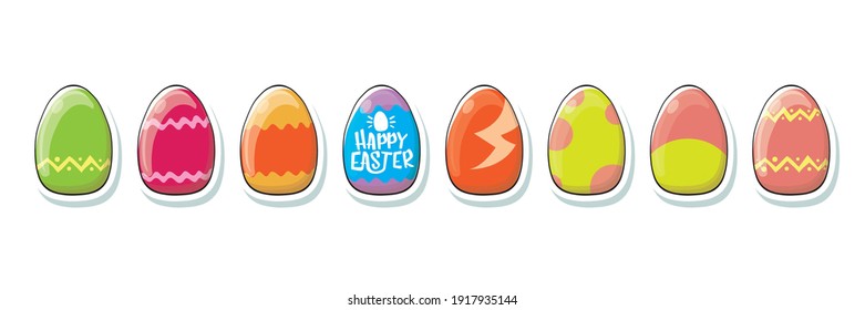 Set of color hand drawn Easter eggs with different texture isolated on white background.Spring holiday. Vector Illustration.Happy easter eggs horizontal banner