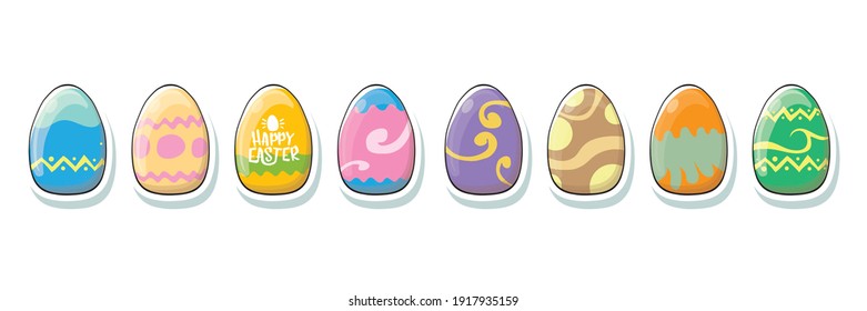Set of color hand drawn Easter eggs with different texture isolated on white background.Spring holiday. Vector Illustration.Happy easter eggs horizontal banner
