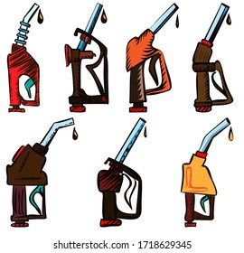 conjunto de ilustraciones vectoriales dibujadas a mano en color - columna de reabastecimiento
