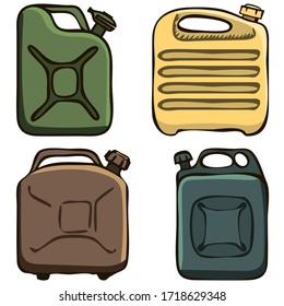 conjunto de ilustraciones de los vectores dibujadas a mano en color - cartucho para combustible