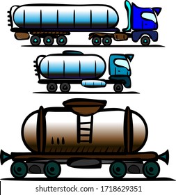 set of color hand drawn vector illustrations - tank for transportation fuel