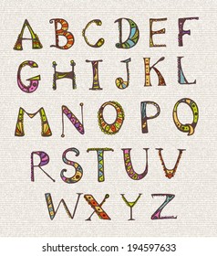 Set with color hand written ABC letters