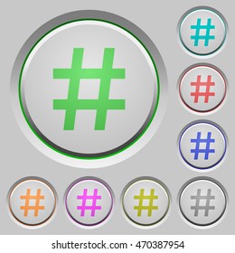 Set of color Hash tag sunk push buttons.