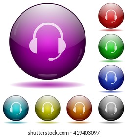 Set of color Headset glass sphere buttons with shadows.