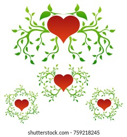 Set of color heart and leaf logo template. Love heart icon.
