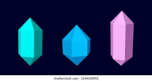 Set Of Color Hexagon Prism. 3d Geometric Forms Crystal. Realistic Isolated Model. Vector Isometric Shapes.