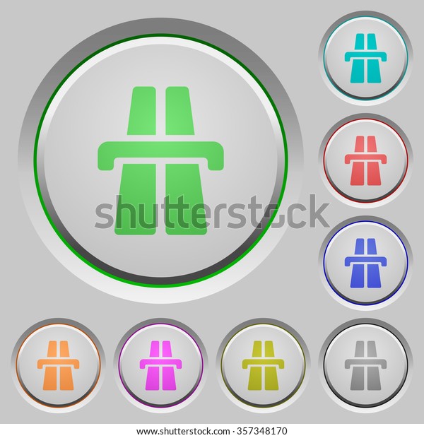 Set of color highway\
sunk push buttons.