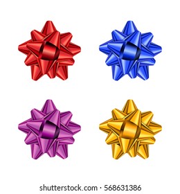 Set of color holiday bow on white background. Vector illustration for your design
