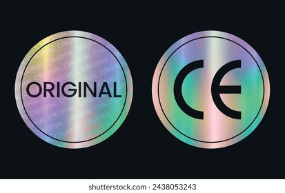 Conjunto de plantillas de pegatinas holográficas de color, etiqueta con efecto holográfico. Emblemas brillantes del arco iris en diferentes formas. Ilustración vectorial EPS10