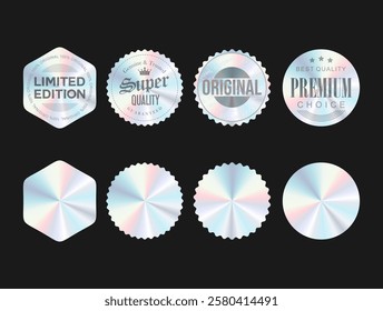 Set of color holographic sticker templates, label with holographic effect shiny colorful emblems stock illustration 