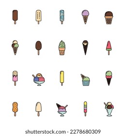 Set of color ice cream icons, vector illustration