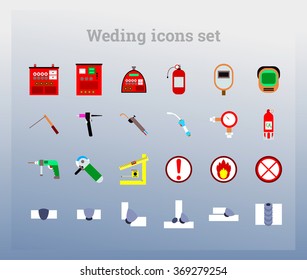 Set color icon (welding) / Icons welding equipment and welding joints