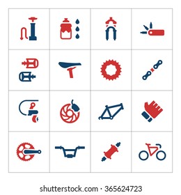 Set color icons of bicycle parts and accessories