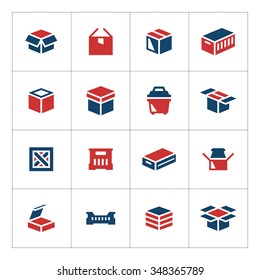 Set color icons of box isolated on white. Vector illustration