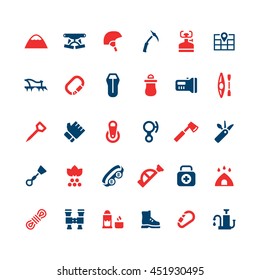 Set color icons of camping and mountaineering