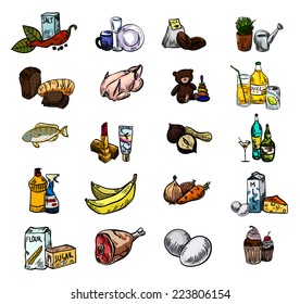 Set color icons for category of food and drink. Vector illustration.