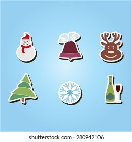 set of color icons with Christmas symbols for your design
