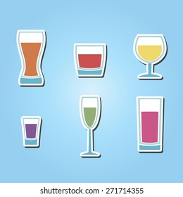 set of color icons with different containers for drinks for your design