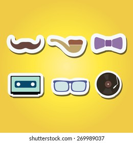 set of color icons with different hipster objects for your design