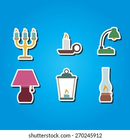 set of color icons with different lamps for your design