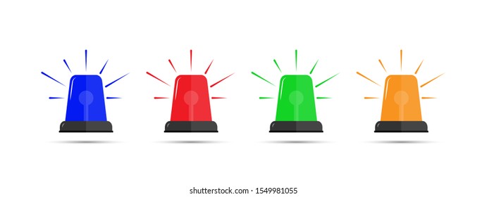 Set of color icons of flashing beacons. Flat simple design.