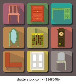 Set of color icons of furniture.  Vector illustration.