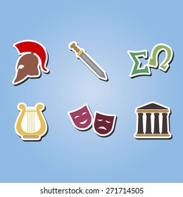 set of color icons with  greece symbols for your design