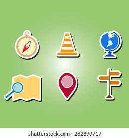 set of color icons with map and location sign for your design