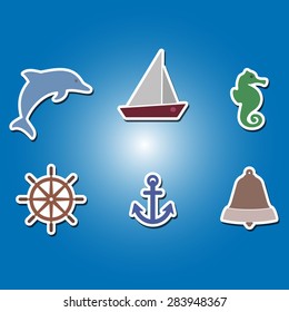 set of color icons with marine recreation symbols for your design