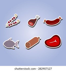 set of color icons with meat products for your design