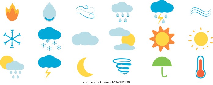 Set of color icons on the theme of weather. Flat design