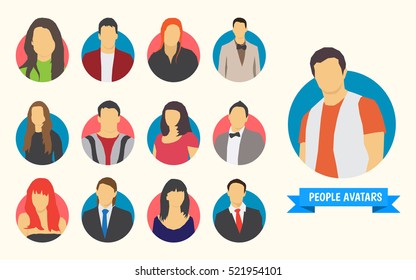 Set of color icons of people. Icons with interesting borders.