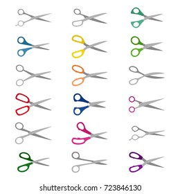 Set of color icons of scissors, vector illustration