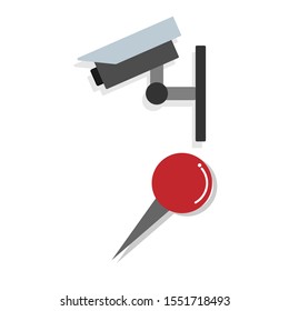 Set of color icons with security camera and needle with ball