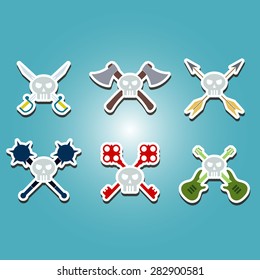 set of color icons with skulls for your design
