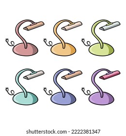 Set of color icons, stylish LED desk lamp for Home and Office, flexible holder, vector illustration in cartoon style
