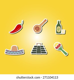 set of color icons with symbols of Mexico for your design