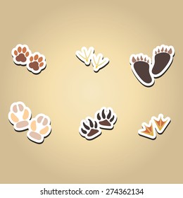 set of color icons with traces of animals and birds for your design