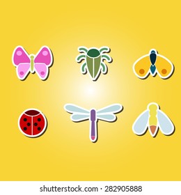 set of color icons with various insects for your design