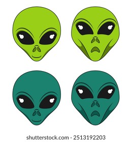 Conjunto de ilustração de cor com rosto alienígena. Objeto de vetor isolado no plano de fundo branco.
