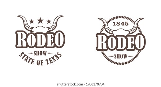 Satz von Farbillustrationen eines Stierns, Sterne, Text und Glas auf weißem Hintergrund. Vektorillustration-Illustration zum Thema des wilden Westamerikas. Rodeo-Show.