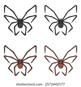 Set of color illustrations with butterfly shaped spider. Isolated vector objects on white background.