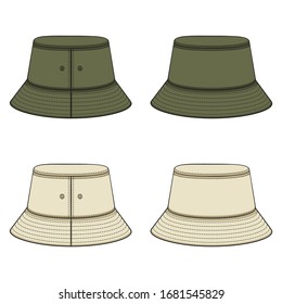 Conjunto de ilustraciones en color con sombrero panama khaki. Objetos vectoriales aislados en un fondo blanco.